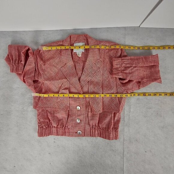 Doncaster Women's Red, White, Houndstooth, Linen Blend, Cropped Jacket Size 4 - Picture 8 of 13